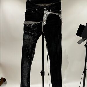 Rick Owens Black and Silver tyrone Skinny Jeans